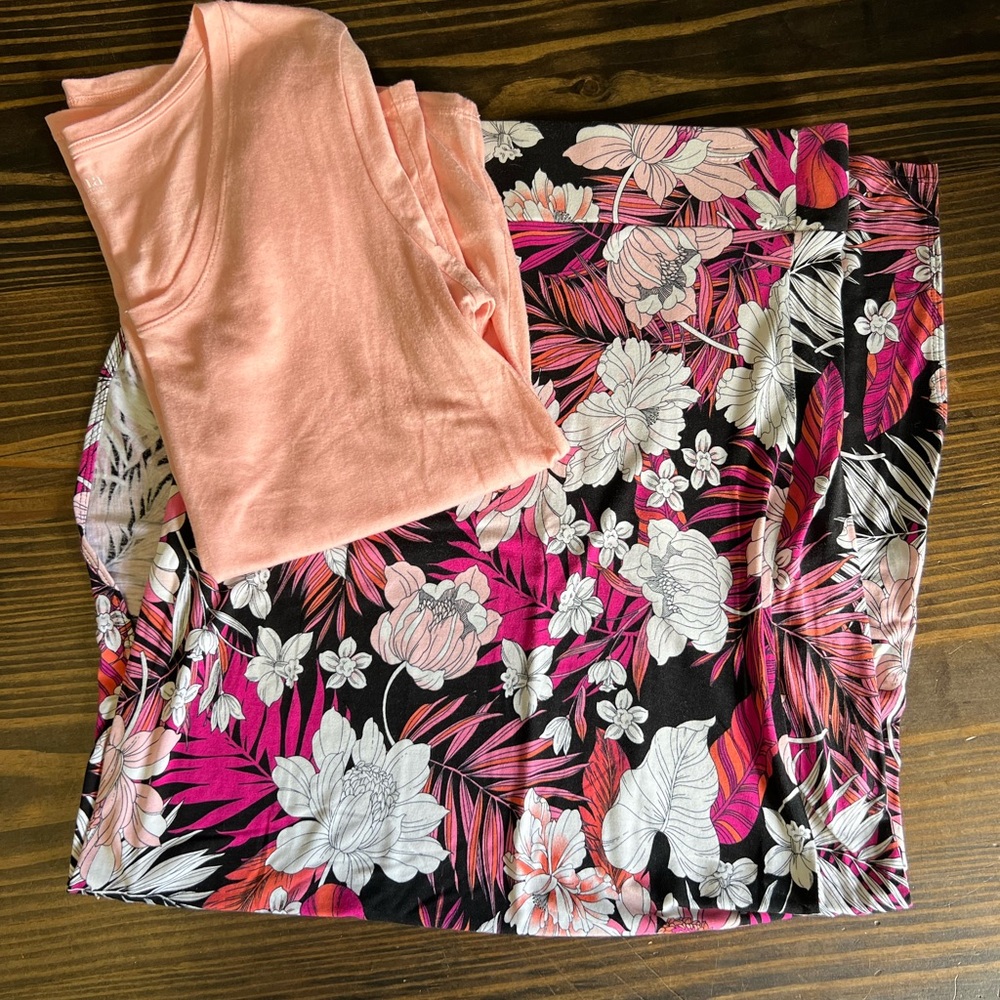 a.n.a Floral Print Skirt with Pink Top Bundle